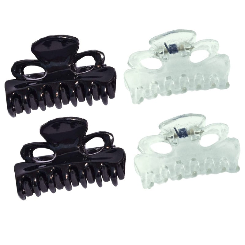 Parcelona French Petite Very Small 1 Celluloid Set of 4 No Slip Grip Jaw Hair Claw for Women Made in France ClearBlack
