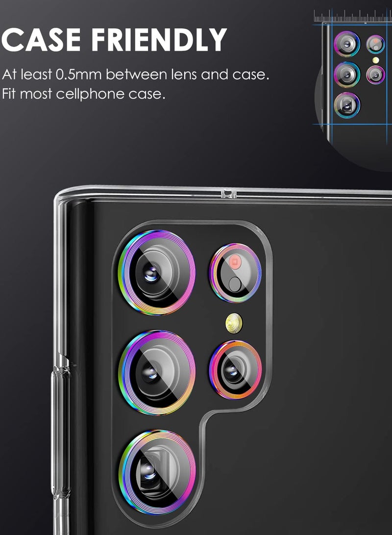 KASTWAVE Camera Lens Protector for Samsung Galaxy S22 Ultra, 9H Tempered Glass, Scratch Resistant, Metal Ring Camera Cover Screen Protector for Galaxy S22 Ultra 5G (Color)  - Image 2