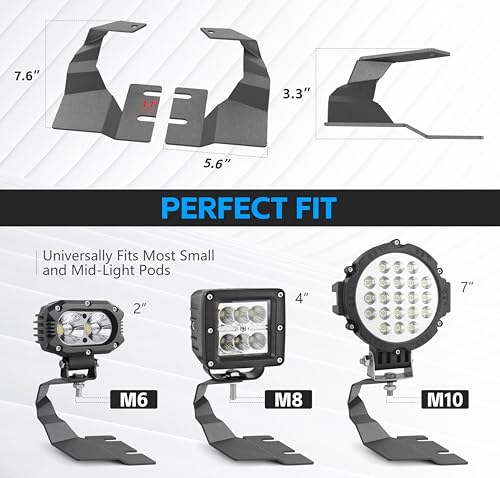 YZONA Ditch Light Brackets Hood Hinges Mount Lighting Bracket Kit Compatible with Toyota Tundra 2014 2015 2016 2017 2018 2019 2020 2021 for Auxiliary Off Road LED Work Pod Light (2PCS, Black) - Image 4