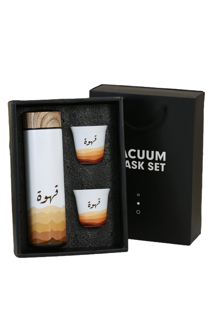 ASIV 3pcs Coffee Cup Set, 1pc 400ml Stainless Steel Water Bottle With 2pcs 80ml Cups,Insulated Tumbler With Wood Grain Lid, Arabic Coffee Thermos - Image 4