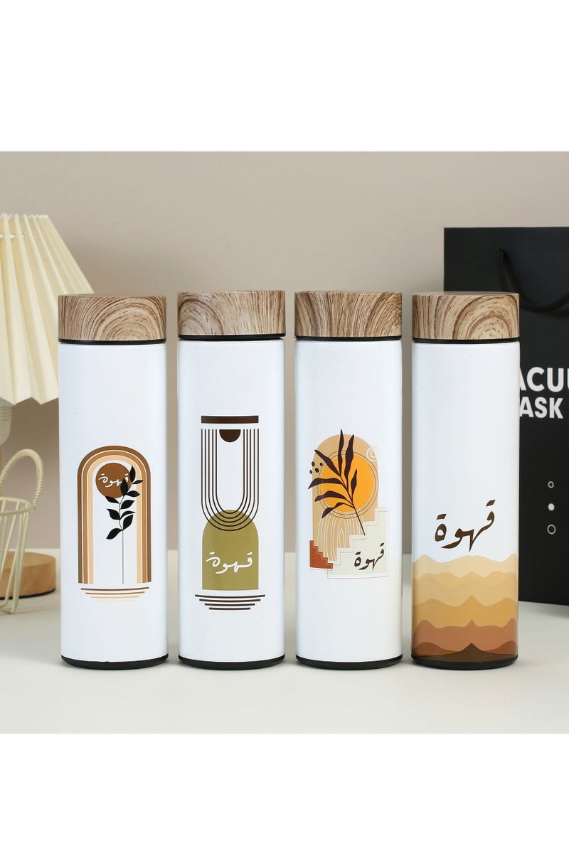 ASIV 3pcs Coffee Cup Set, 1pc 400ml Stainless Steel Water Bottle With 2pcs 80ml Cups,Insulated Tumbler With Wood Grain Lid, Arabic Coffee Thermos - Image 3