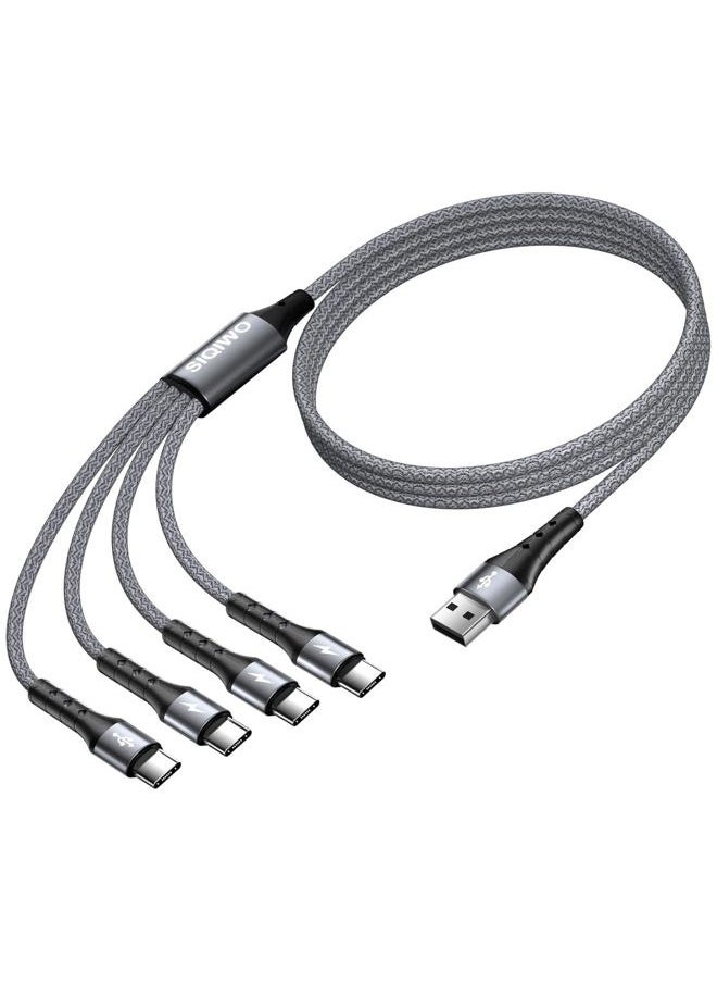 Multi USB C Cable Fast Charging, [4FT/2 Pack] QC 3.0(3A) USB C Splitter Cable, 4 in 1 Charger Cord with 4 Type C Port, for iPhone 16/15 Series, iPad Air/Pro, Samsung Galaxy S24 S23, Pixel, PS5