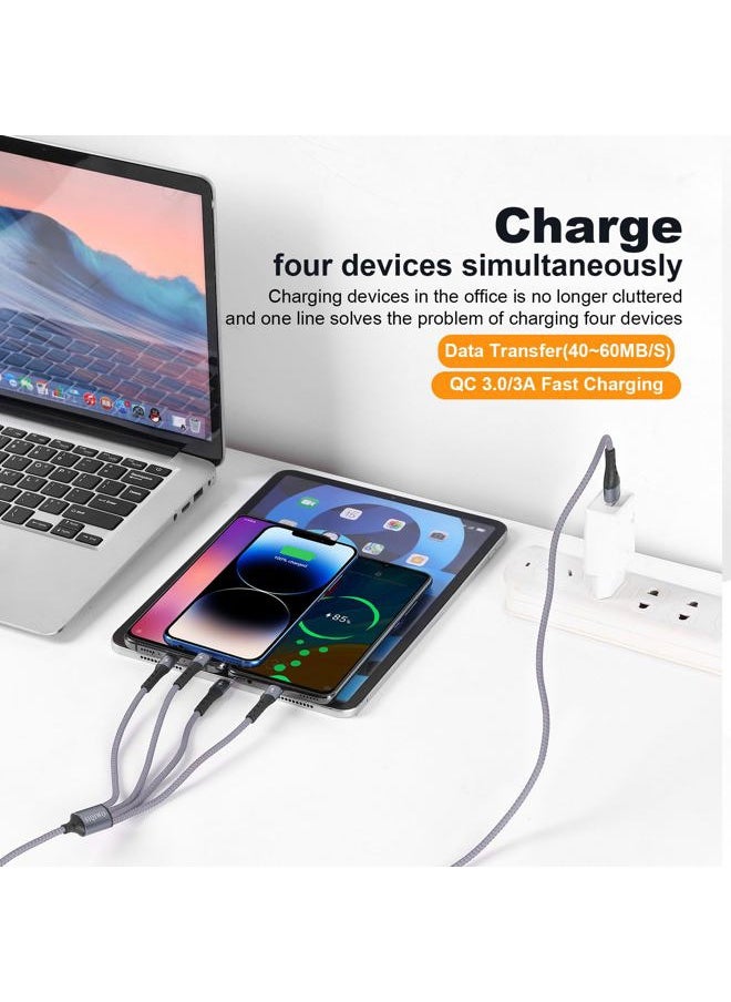 Multi USB C Cable Fast Charging, [4FT/2 Pack] QC 3.0(3A) USB C Splitter Cable, 4 in 1 Charger Cord with 4 Type C Port, for iPhone 16/15 Series, iPad Air/Pro, Samsung Galaxy S24 S23, Pixel, PS5