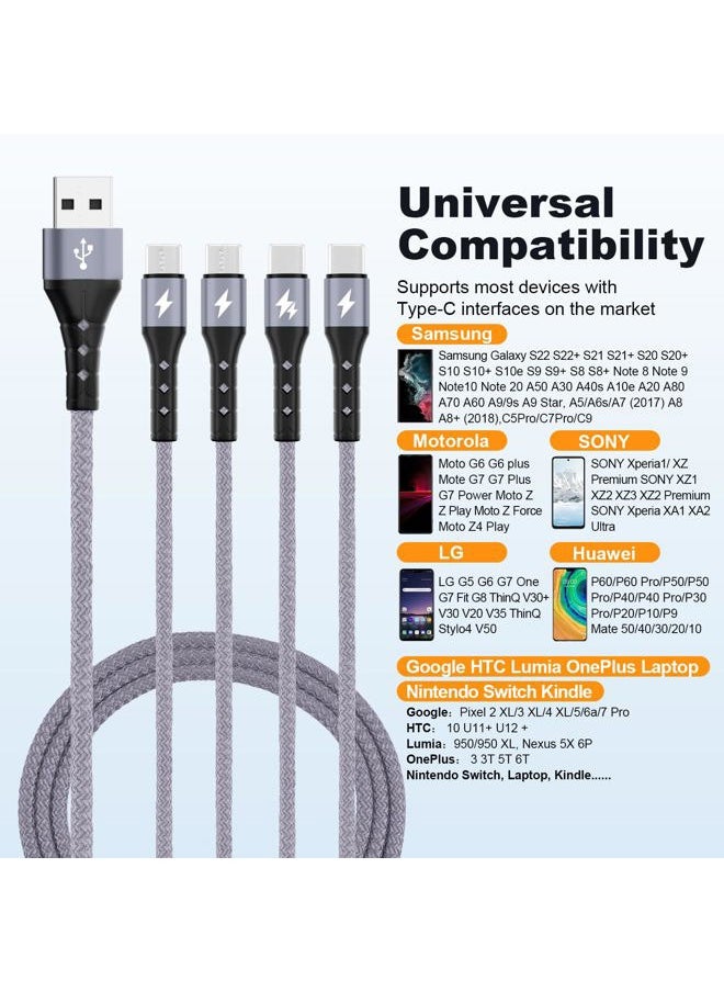 Multi USB C Cable Fast Charging, [4FT/2 Pack] QC 3.0(3A) USB C Splitter Cable, 4 in 1 Charger Cord with 4 Type C Port, for iPhone 16/15 Series, iPad Air/Pro, Samsung Galaxy S24 S23, Pixel, PS5