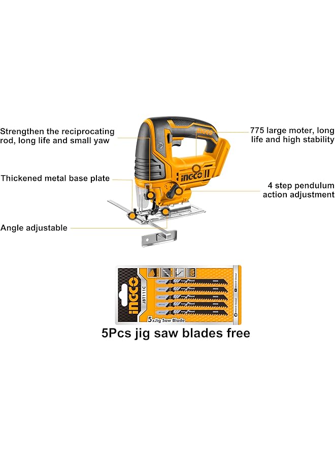 INGCO Cjsli8501 20V Cordless Jig Saw 5 Pieces Set 2400 Rpm - Image 4