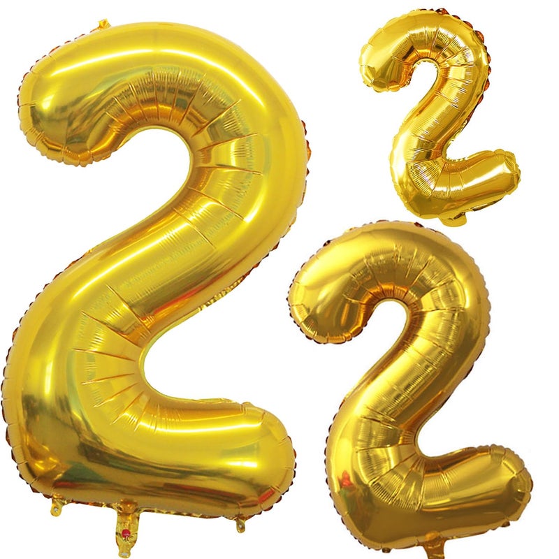 GOER Gold Foil Balloons Number 2Huge Number Balloons for 2nd Birthday Party Supplies Anniversary Decorations3 pcs42 inch32 inch16inch - Image 3