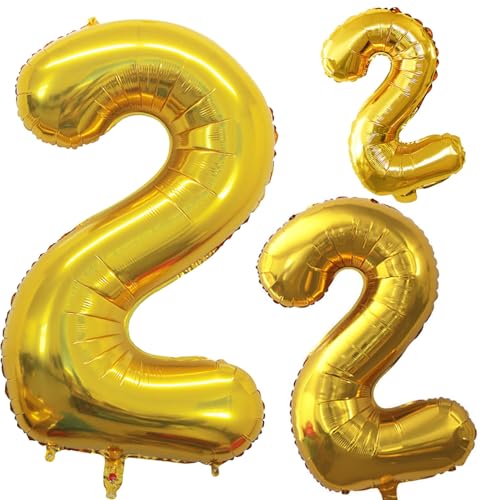 GOER Gold Foil Balloons Number 2Huge Number Balloons for 2nd Birthday Party Supplies Anniversary Decorations3 pcs42 inch32 inch16inch - Image 1