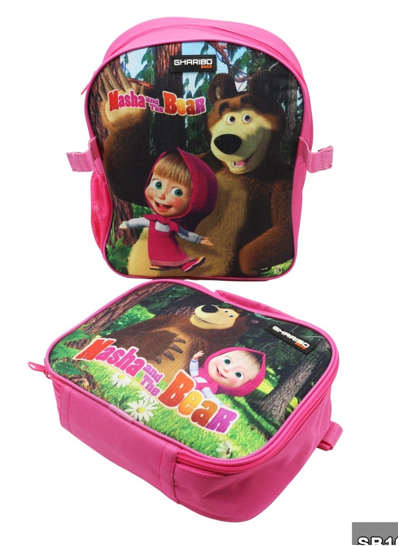 Gharibo Bags School backpack with lunch bag Size 12 Masha and the bear  - Image 2
