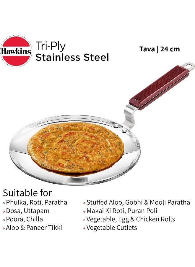 Hawkins طاسة ستانلس ستيل ثلاثية 24 سم مع مقبض ستانلس ستيل للطهي بال induction لون فضي SSTV24 - Image 1