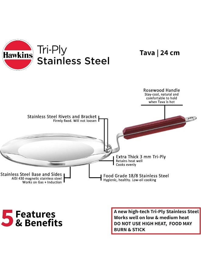 Hawkins طاسة ستانلس ستيل ثلاثية 24 سم مع مقبض ستانلس ستيل للطهي بال induction لون فضي SSTV24 - Image 2