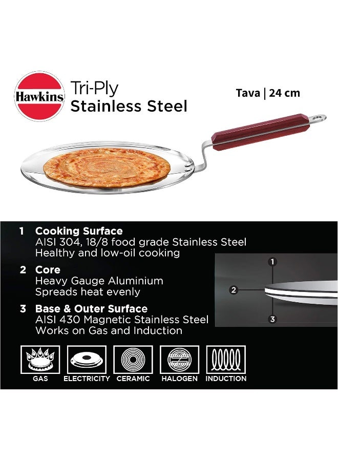 Hawkins طاسة ستانلس ستيل ثلاثية 24 سم مع مقبض ستانلس ستيل للطهي بال induction لون فضي SSTV24 - Image 5