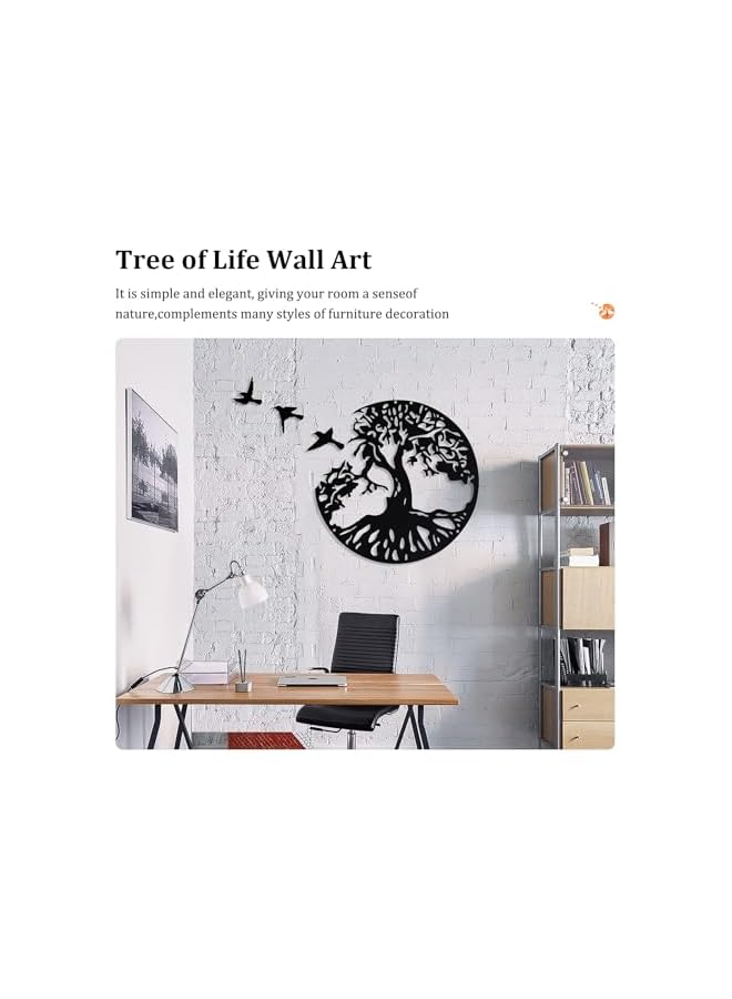 The Bros Tree of Life Metal Wall Art with 3Pcs Birds,4Pcs Black Metal Wall Decorative Art with 3Pcs Birds for Living Room, Bathroom, Kitchen (12 inches Black) - Image 3