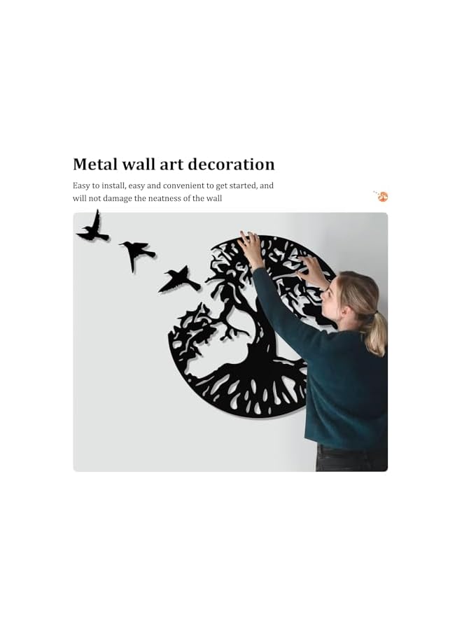 The Bros Tree of Life Metal Wall Art with 3Pcs Birds,4Pcs Black Metal Wall Decorative Art with 3Pcs Birds for Living Room, Bathroom, Kitchen (12 inches Black) - Image 4