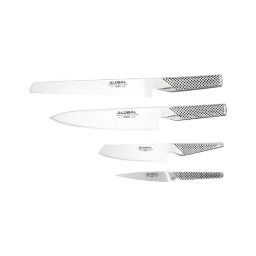 GLOBAL مجموعة كتلة سكاكين إيكاسو العالمية 5 قطع - فولاذ مقاوم للصدأ ياباني خفيف الوزن، حافة حادة للغاية، صنع في اليابان، (G-2 8 بوصة شيف، G-9 8 1/2 بوصة خبز، GS-5 5 1/2 بوصة خضار، GSF-22 4 1/4 بوصة متعددة الاستخدامات)، G-79629AU - Image 2