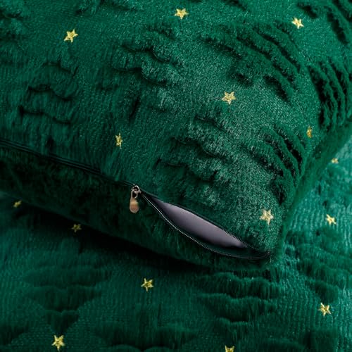 Softalker Christmas Throw Pillow Covers 18 x 18 Inch Set of 2, Xmas Winter Christmas Tree Faux Fur Cushion Covers, 3D Embroidered Pillow Cases for Couch Bedroom Living Room Decor, Green - Image 2