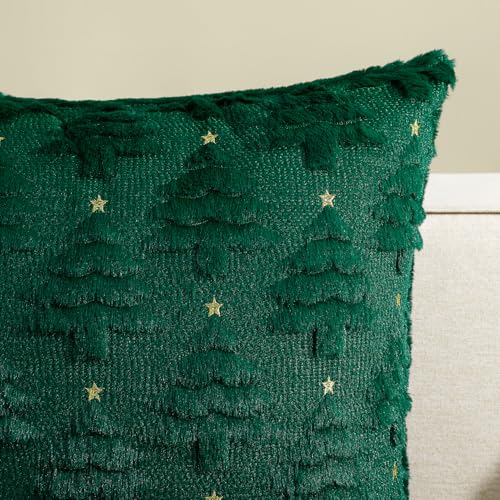 Softalker Christmas Throw Pillow Covers 18 x 18 Inch Set of 2, Xmas Winter Christmas Tree Faux Fur Cushion Covers, 3D Embroidered Pillow Cases for Couch Bedroom Living Room Decor, Green - Image 3