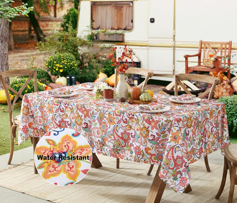 Newbridge Boho Chic Paisley Indoor/Outdoor Fabric Tablecloth - Bold Colorful Paisley and Floral Print Water, Stain, Mildew, Fade Resistant Tablecloth, 60 Inch X 102 Inch Oblong/Rectangular - Image 5