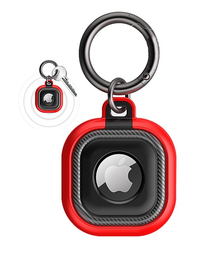 حافظة ل Apple Airtag ، 360 سلسلة مفاتيح واقية صلبة مقاومة للخدش ومقاومة للخدش AirTag ، لحامل مشبك مفاتيح طوق (أسود أحمر) - Image 1