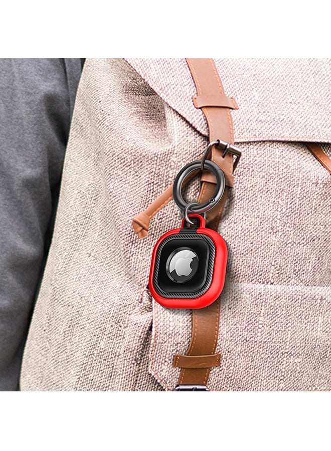 حافظة ل Apple Airtag ، 360 سلسلة مفاتيح واقية صلبة مقاومة للخدش ومقاومة للخدش AirTag ، لحامل مشبك مفاتيح طوق (أسود أحمر) - Image 2