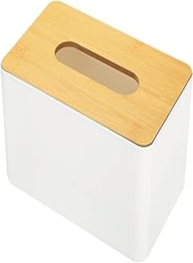 PATIKIL 8.1x4.7x3.9" Tissue Box Cover, Wood Rectangle Decorative Napkin Paper Towel Dispenser Holder for Countertop Home Office Car, White
