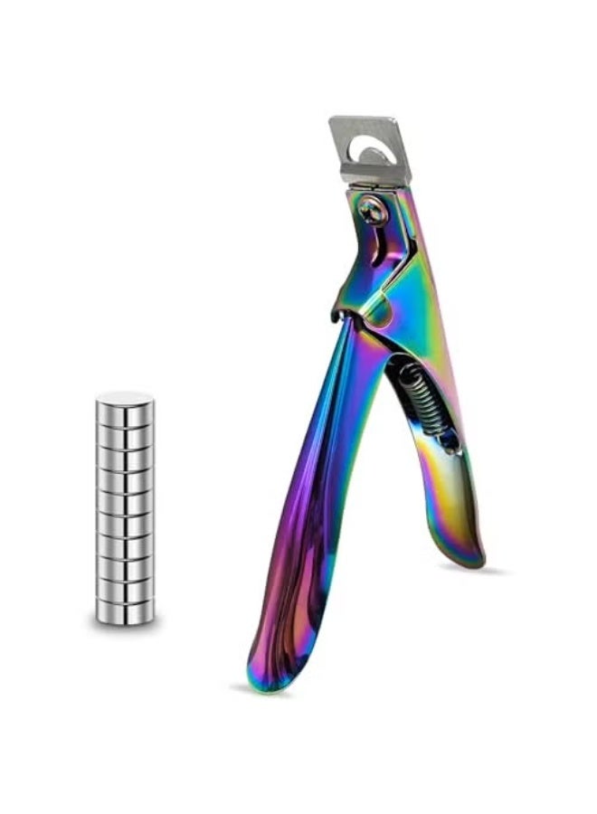 Acrylic Nail Cutter with Magnet Sizer Length MeasurementAdjustable Stainless Nail Trimmer for Salon Home Nail Art Professional Nail Clippers for Precise Manicures Rainbow