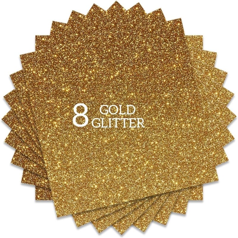 FANSGUAR Gold Glitter HTV Heat Transfer Vinyl Bundle 8 sheets-12 x12 Iron on Vinyl for T Shirts Hats Clothing Compatible with Cricut Cameo Heat Press Machine - Image 1