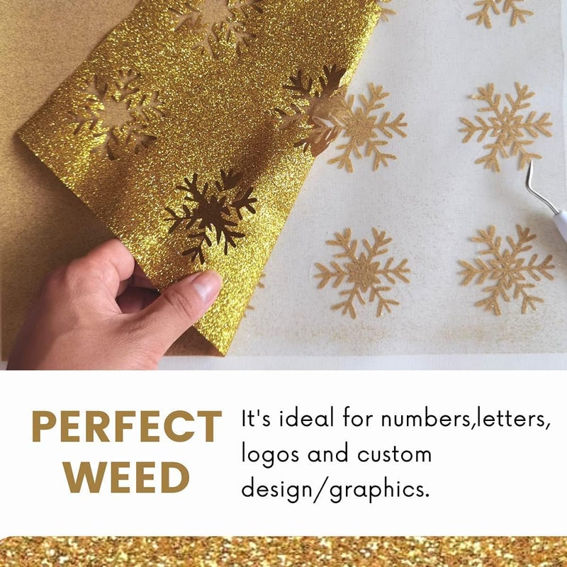 FANSGUAR Gold Glitter HTV Heat Transfer Vinyl Bundle 8 sheets-12 x12 Iron on Vinyl for T Shirts Hats Clothing Compatible with Cricut Cameo Heat Press Machine - Image 2