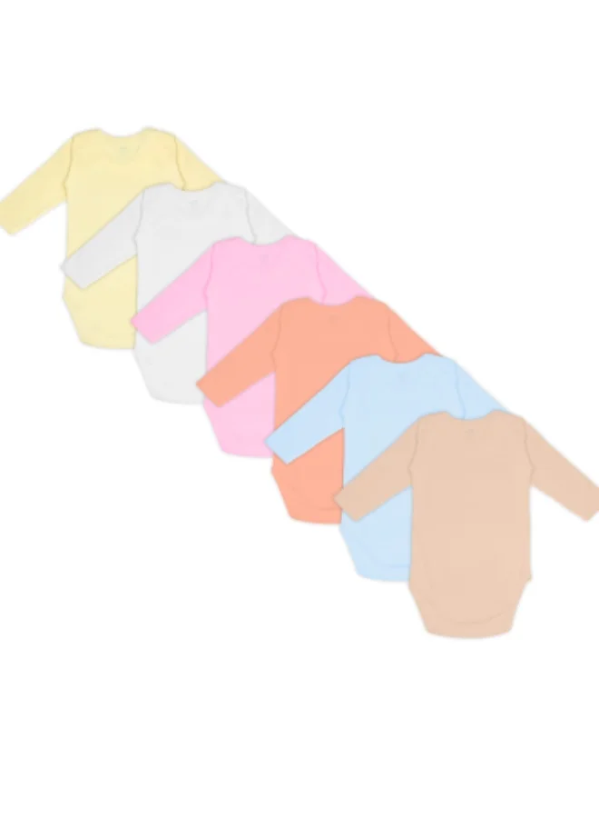 Babies Basic 100% Super Combed Cotton, Long Sleeves Romper/Bodysuit, For New Born To 24Months, Set Of 6 - Blue, Orange, Brown, Pink, Lemon, White