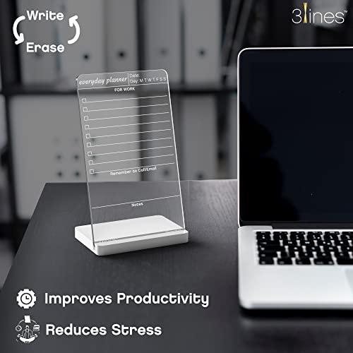 3 Lines to Do List Acrylic Board for Desk (12X8 CM)| Best Planner & Organiser | White Acrylic Base | with Marker & Cleaning Fabric | Everyday Planner for Work Transparent | Small Size - Image 2