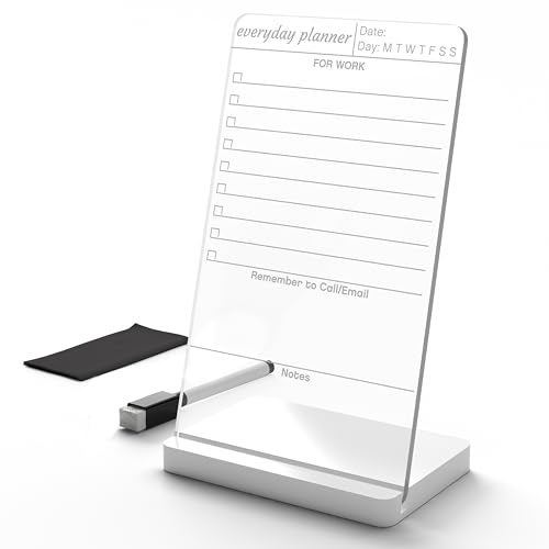 3 Lines to Do List Acrylic Board for Desk (12X8 CM)| Best Planner & Organiser | White Acrylic Base | with Marker & Cleaning Fabric | Everyday Planner for Work Transparent | Small Size - Image 1