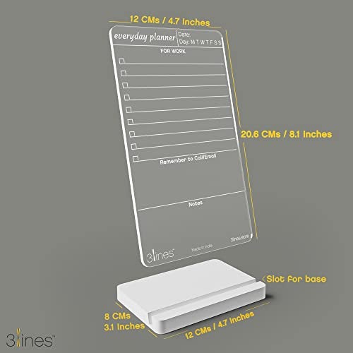 3 Lines to Do List Acrylic Board for Desk (12X8 CM)| Best Planner & Organiser | White Acrylic Base | with Marker & Cleaning Fabric | Everyday Planner for Work Transparent | Small Size - Image 3