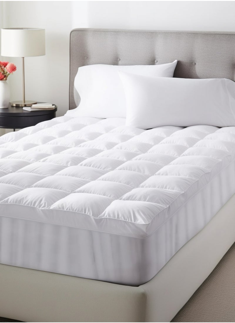 Master Home Textile Cotton Mattress Topper, Fits 120 x 200 cm Single Size Ded, 8 cm Extra Thick, With 30 cm Deep Pocket, Single Size  - Image 1