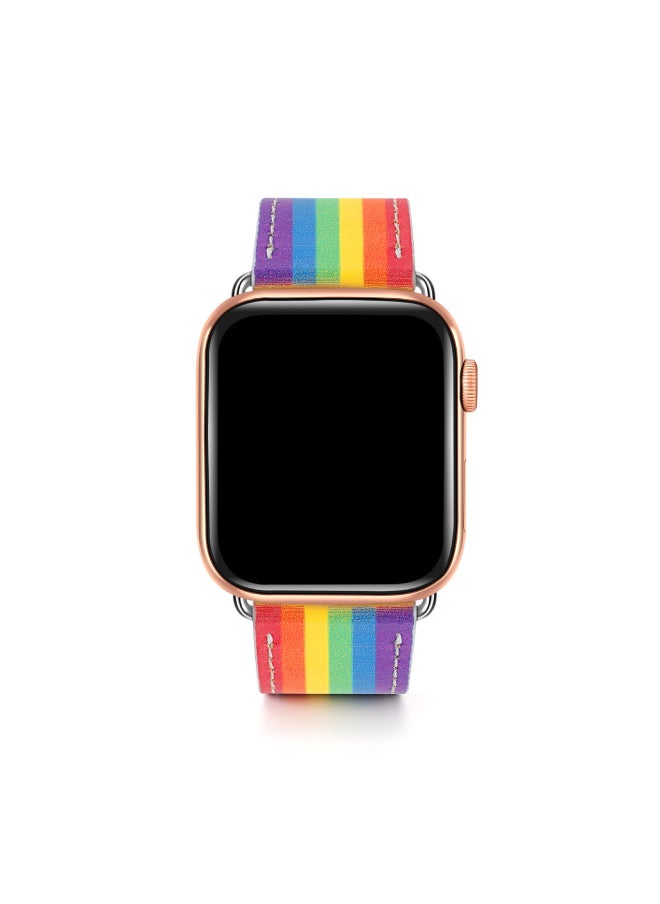 Generic - Suitable For Apple Watch Full Series Apple Watch Strap First Layer Cowhide Leather Hot Single Ring Strap-Color:42/44MM White (palm Print) - Image 1