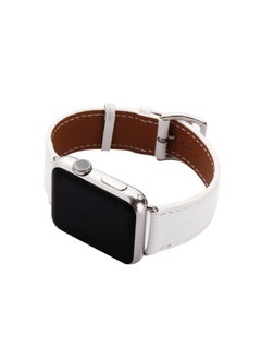 Suitable For Apple Watch Full Series Apple Watch Strap First Layer Cowhide Leather Hot Single Ring Strap-Color:42/44MM White (palm Print)