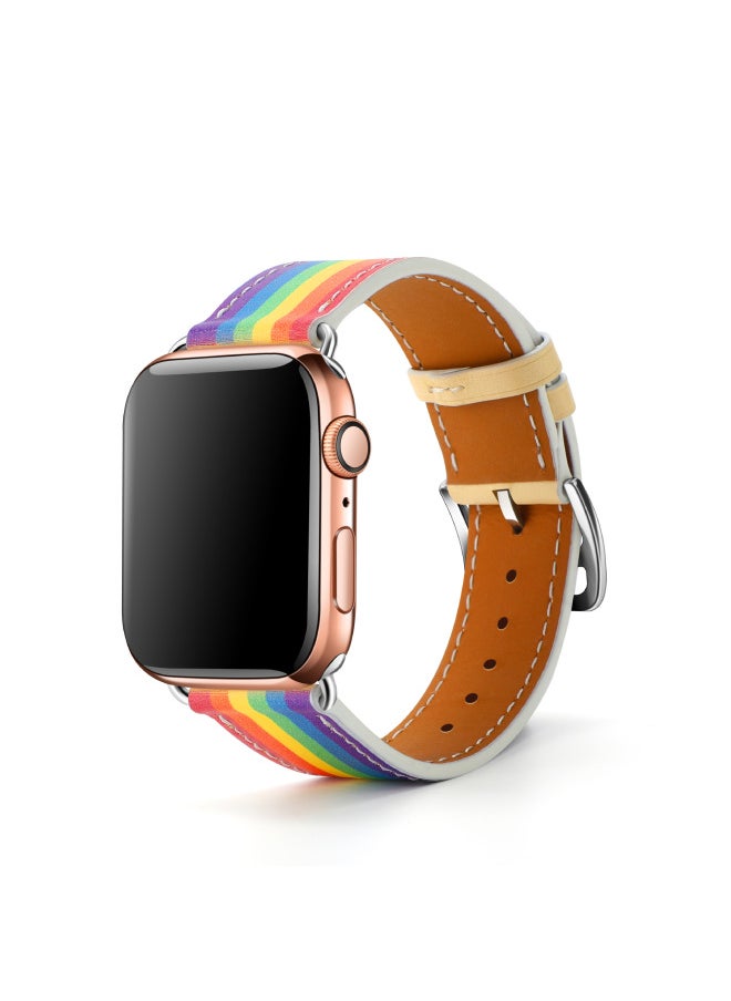 Generic - Suitable For Apple Watch Full Series Apple Watch Strap First Layer Cowhide Leather Hot Single Ring Strap-Color:42/44MM White (palm Print) - Image 1