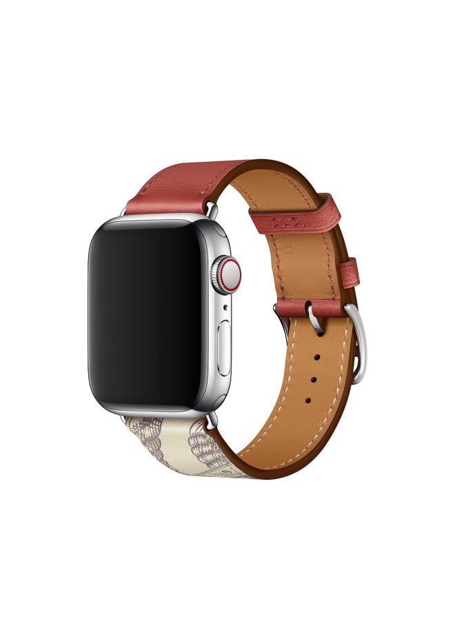 Generic - Suitable For Apple Watch Full Series Apple Watch Strap First Layer Cowhide Leather Hot Single Ring Strap-Color:42/44MM White (palm Print) - Image 1