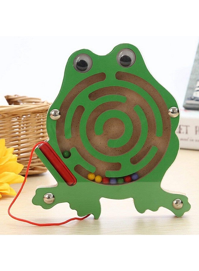 Magnetic Pen Driving Bead Maze Wooden Jigsaws Puzzle Board Game Educational Toy (Frog)