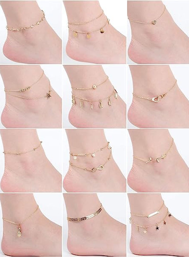 Anklets, Boho Ankle Bracelets Beach Anklets Foot Chains Adjustable Foot Hand Jewelry for Women Girls 16 Pieces - Image 3