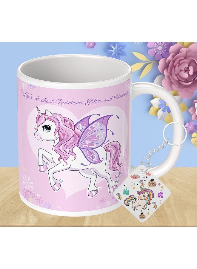 NH10 DESIGNS NH10 Designs Unicorn Printed Coffee Mug for Girls, Unicorn Keychain, Cartoon Mug for Kids Birthday Gift Return Gift Animated Cartoon Mug for Unicorn Lover (Tea, Coffee, Milk Mug UNCRNWTMK 39 - Image 1