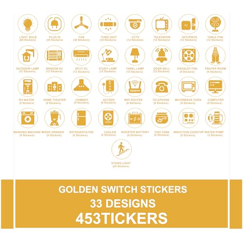 Pinaco India Switch Board Stickers - 453 Stickers, 33 Unique Designs | Decorative Wall Stickers for Switches, Home Easy-to-Apply Wall Stickers for Switches, Waterproof Vinyl Decals 1.5 cm (Golden) - Image 3