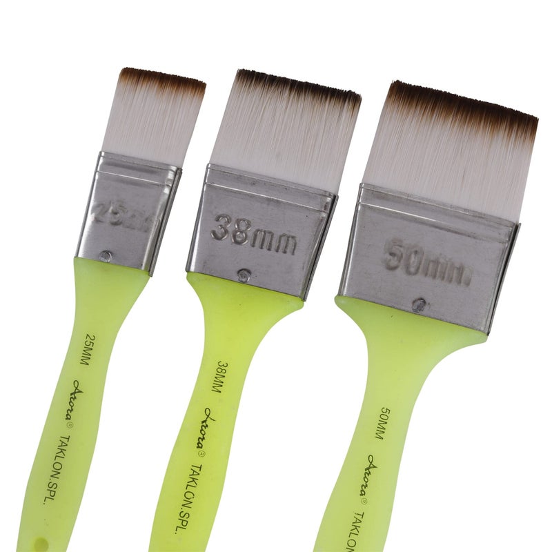 Arora Flat Synthetic Paint Brushes of 3 pc for Watercolor and Acrylic Painting 1,1.5 and 2 Inch Size - Image 1