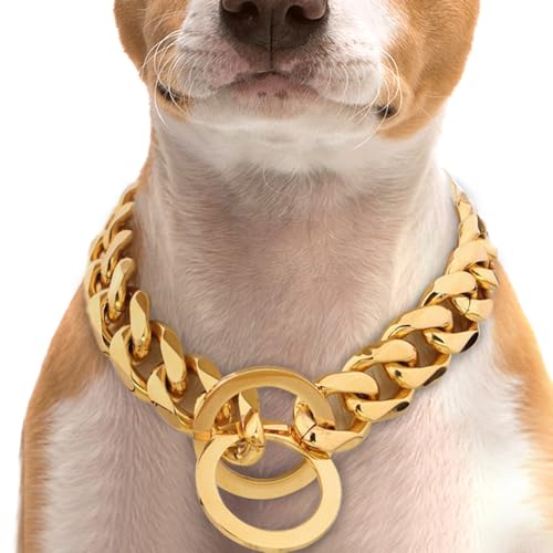 Super Chain Dog Gold Necklace Pure Brass Heavy Duty Diamond Cut Dog Collar for Cats,Puppies and All Breed Dogs (4 Mm,24 Inch-Large) - Image 1
