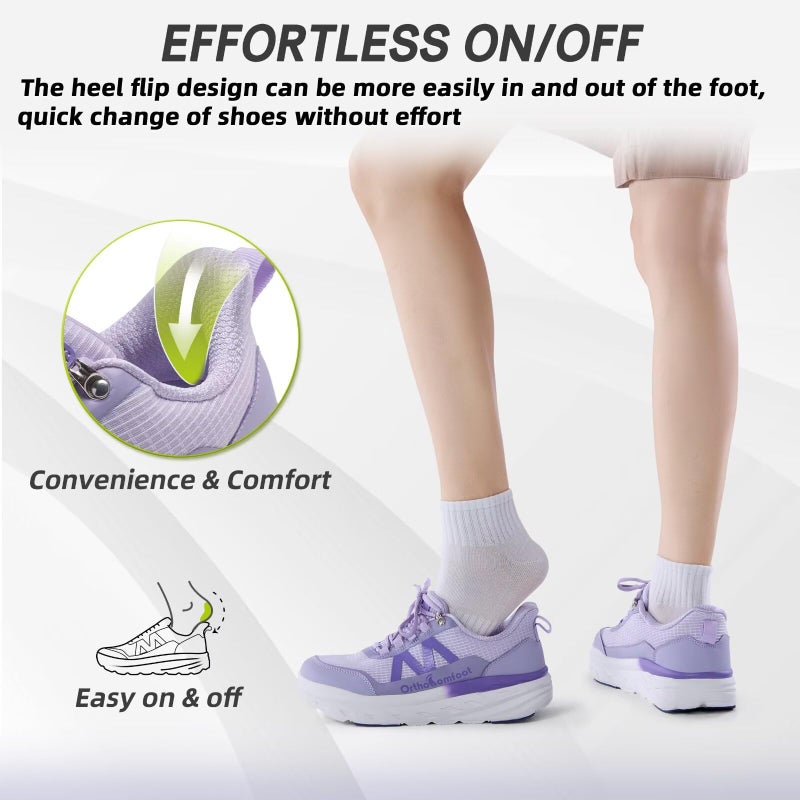 OrthoComfoot Women's Orthopedic Diabetic Wide Sport Shoes: Plantar Fasciitis Hammer Toes Pain Relief High Arch Supportive Neuropathy Heel Spur Walking Shoes, Lightweight Travel Swollen Sneakers Purple Size 7.5 - Image 3