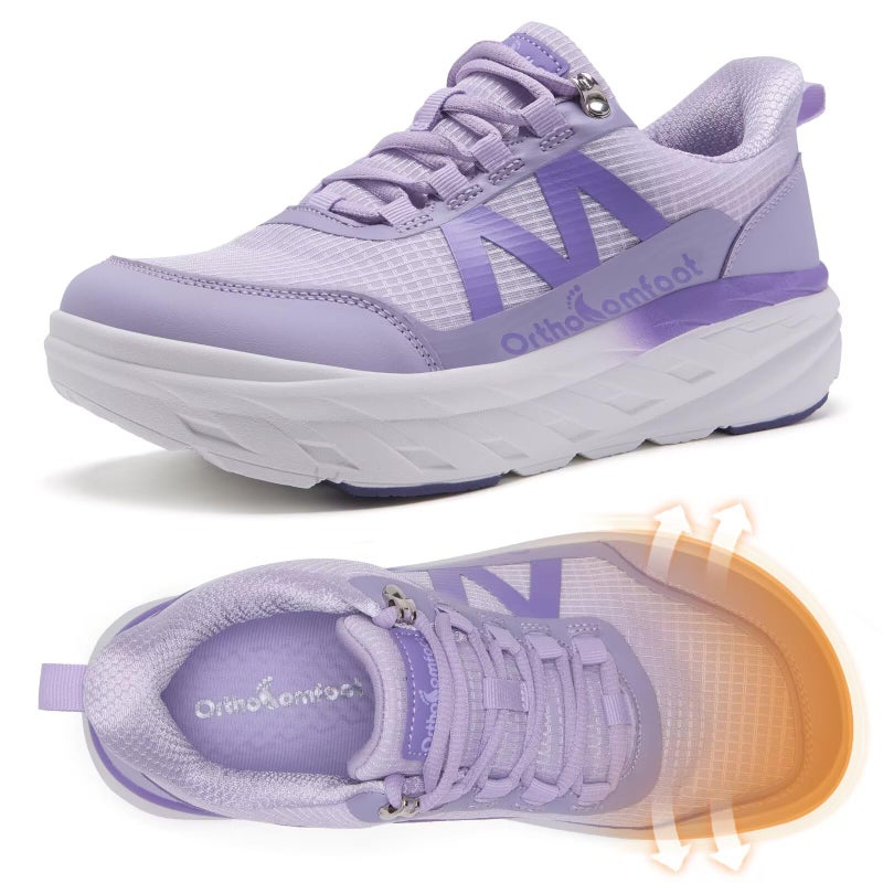 OrthoComfoot Women's Orthopedic Diabetic Wide Sport Shoes: Plantar Fasciitis Hammer Toes Pain Relief High Arch Supportive Neuropathy Heel Spur Walking Shoes, Lightweight Travel Swollen Sneakers Purple Size 7.5 - Image 1
