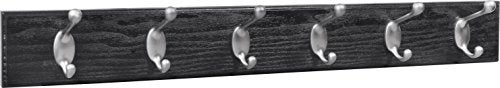HIGH & MIGHTY 515757 Coat Rack 6 Hook Rail, Easy Tool-Free Dry Wall Installation, Holds up to 50lbs, 27", Black & Silver - Image 1