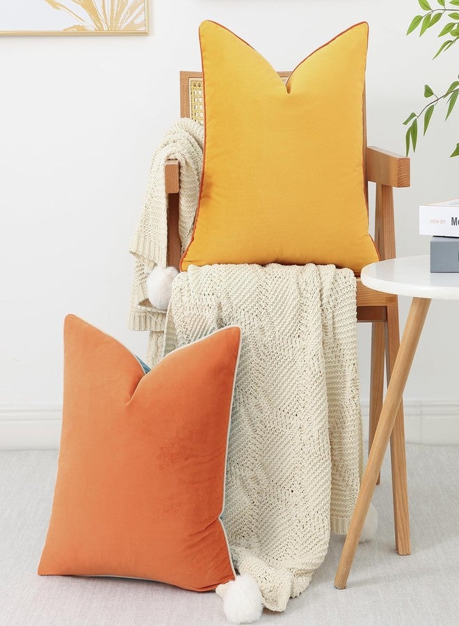 Mecatny Set of 4 Velvet Fall Throw Pillow Covers 18x18, Soft Colorful Accent Decorative Couch Pillow Covers for Sofa Bedroom Living Room, Orange/Yellow - Image 4