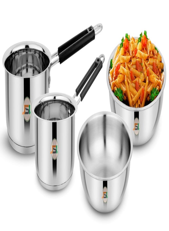 JSI Tri-Ply Base Stainless Steel Induction Cookware Set for Kitchen - 4 Pcs Cooking Set (Tasla 1500ml-2500ml & Saucepan 1600ml-2000ml) Steel Kitchen Essential Cooking Pot Pan Set - Durable & Food Safe - Image 1