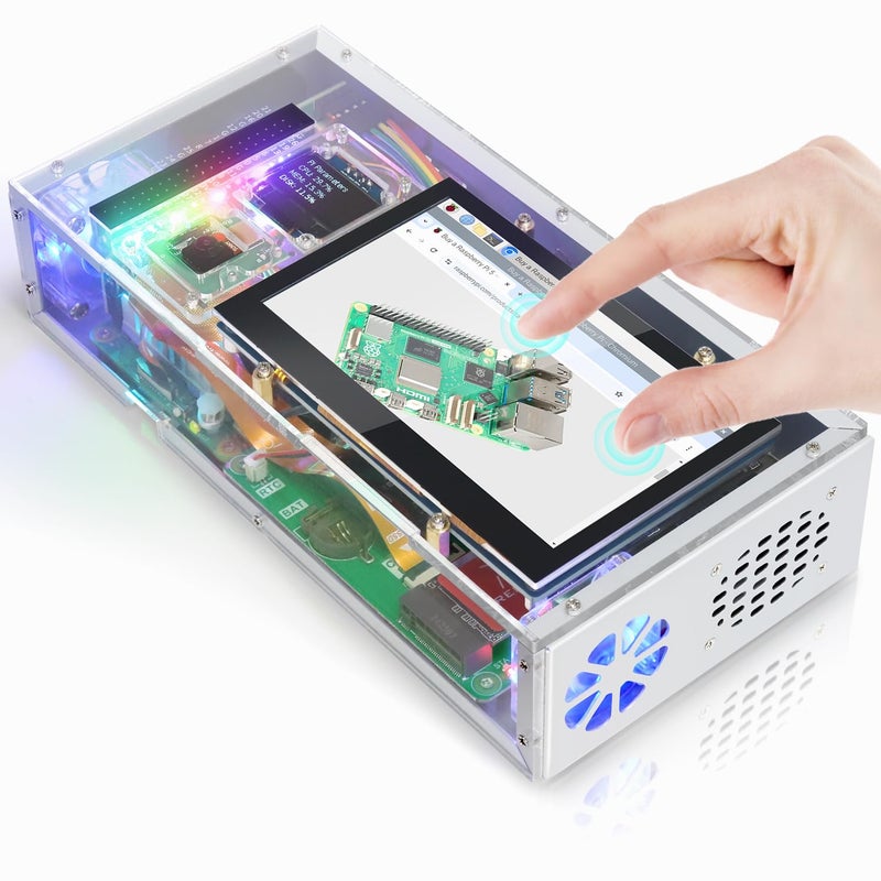 FREENOVE Raspberry Pi 5 Case with Screen (4.3'' Touchscreen), 128GB M.2 NVMe SSD 800 MB/s, 5 MP Camera, OLED Screen, Stereo Speakers, 3.5 mm and Optical Audio (S/PDIF) - Image 1