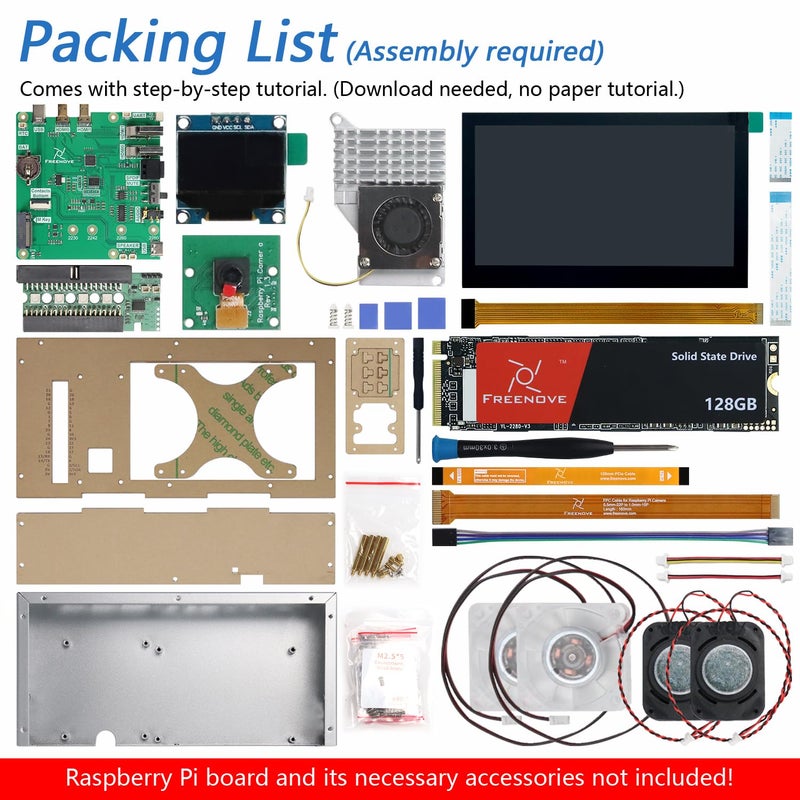 FREENOVE Raspberry Pi 5 Case with Screen (4.3'' Touchscreen), 128GB M.2 NVMe SSD 800 MB/s, 5 MP Camera, OLED Screen, Stereo Speakers, 3.5 mm and Optical Audio (S/PDIF) - Image 2