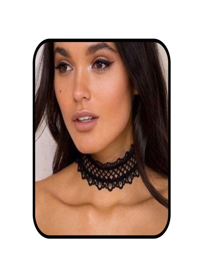 Aularso Black Lace Choker Necklaces Rhinestone Dainty Choker Necklace Vintage Short Necklace for Women (Black) - Image 1